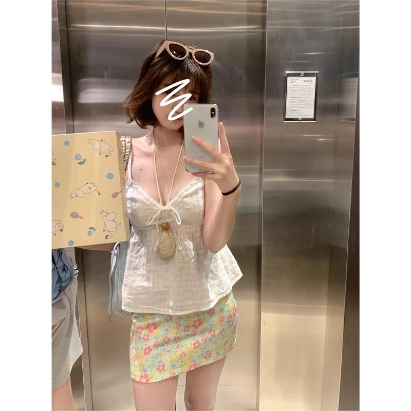 绿色韩系碎花半身裙夏季短款半裙包臀短裙多巴胺海岛穿裙子女夏