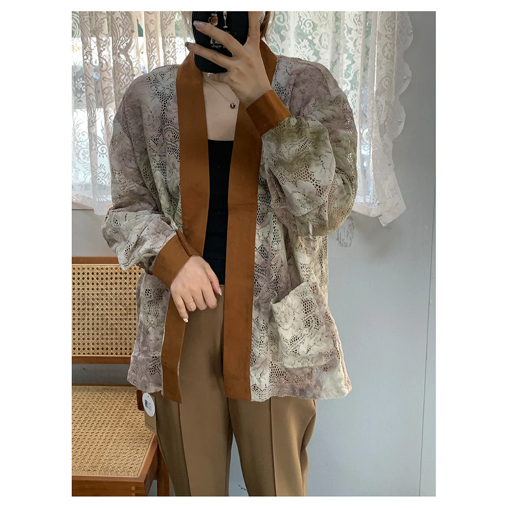 ZR028新款宽松女士休闲百搭镂空蕾丝薄款外套