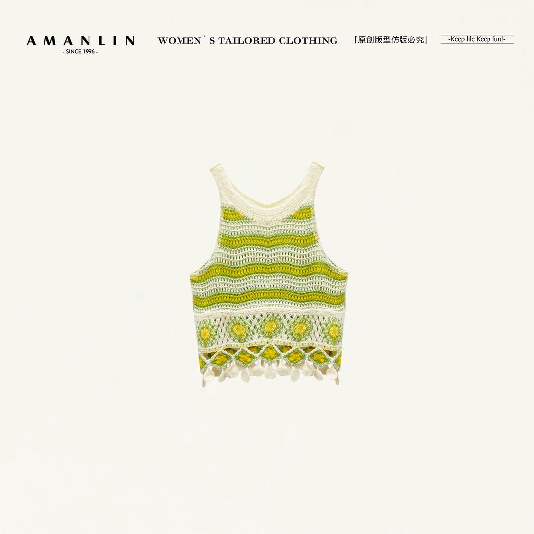 AMANLIN/阿谩琳欧若风春季新款显瘦针织衫女设计感背心F596360