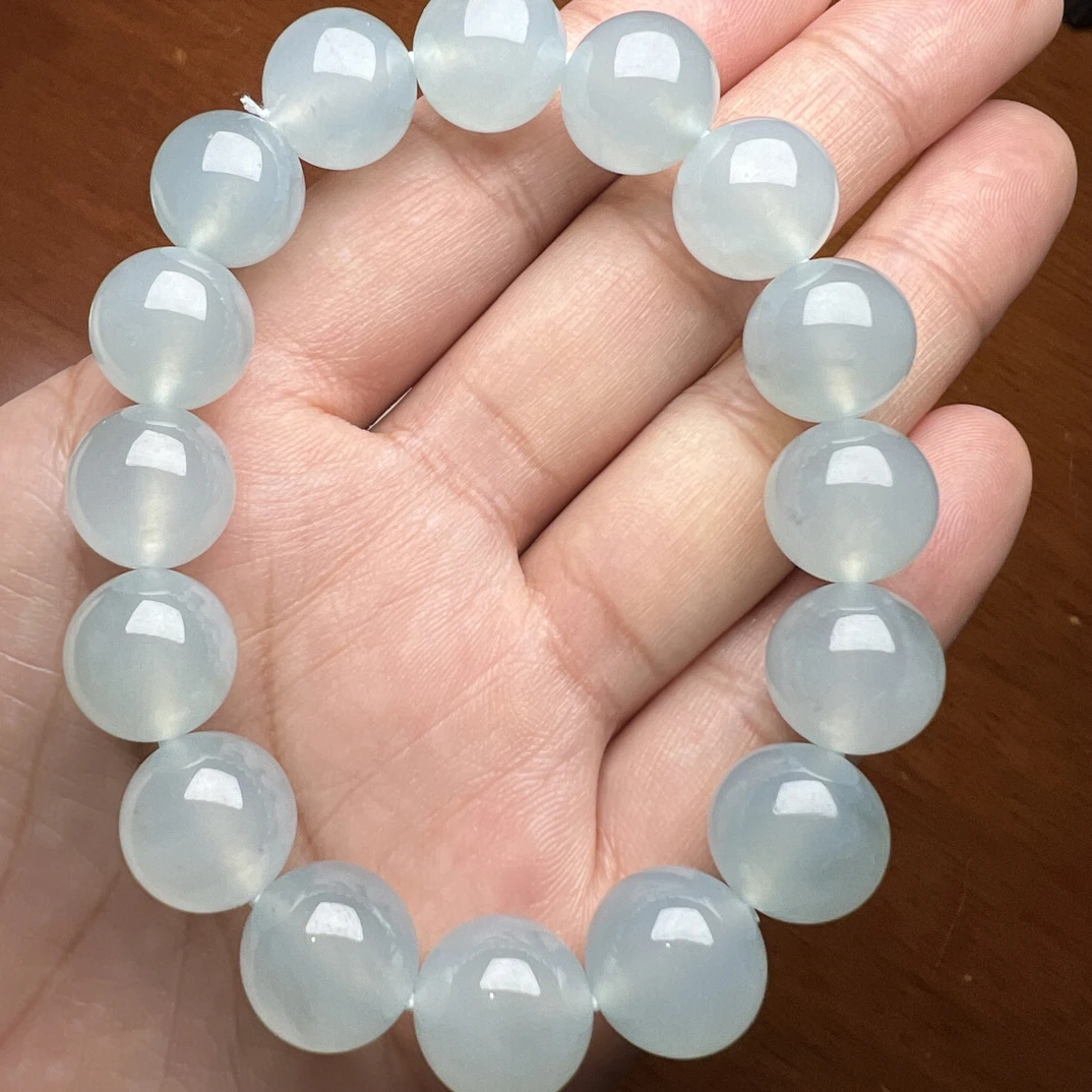 缅甸翡翠A货 糯冰种男士手串12.9/16颗