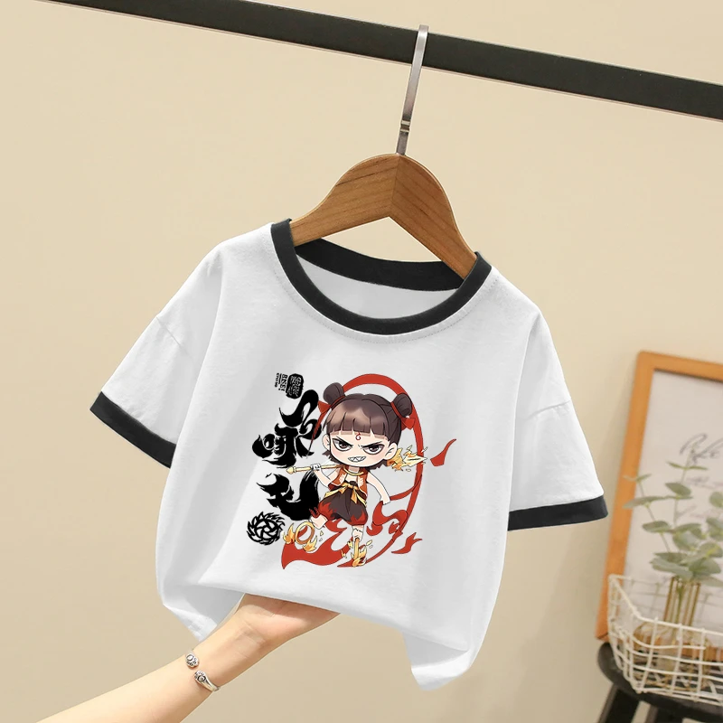 国潮哪吒2025新款夏季男女童中小儿童短袖T恤纯棉宝宝炸街上衣