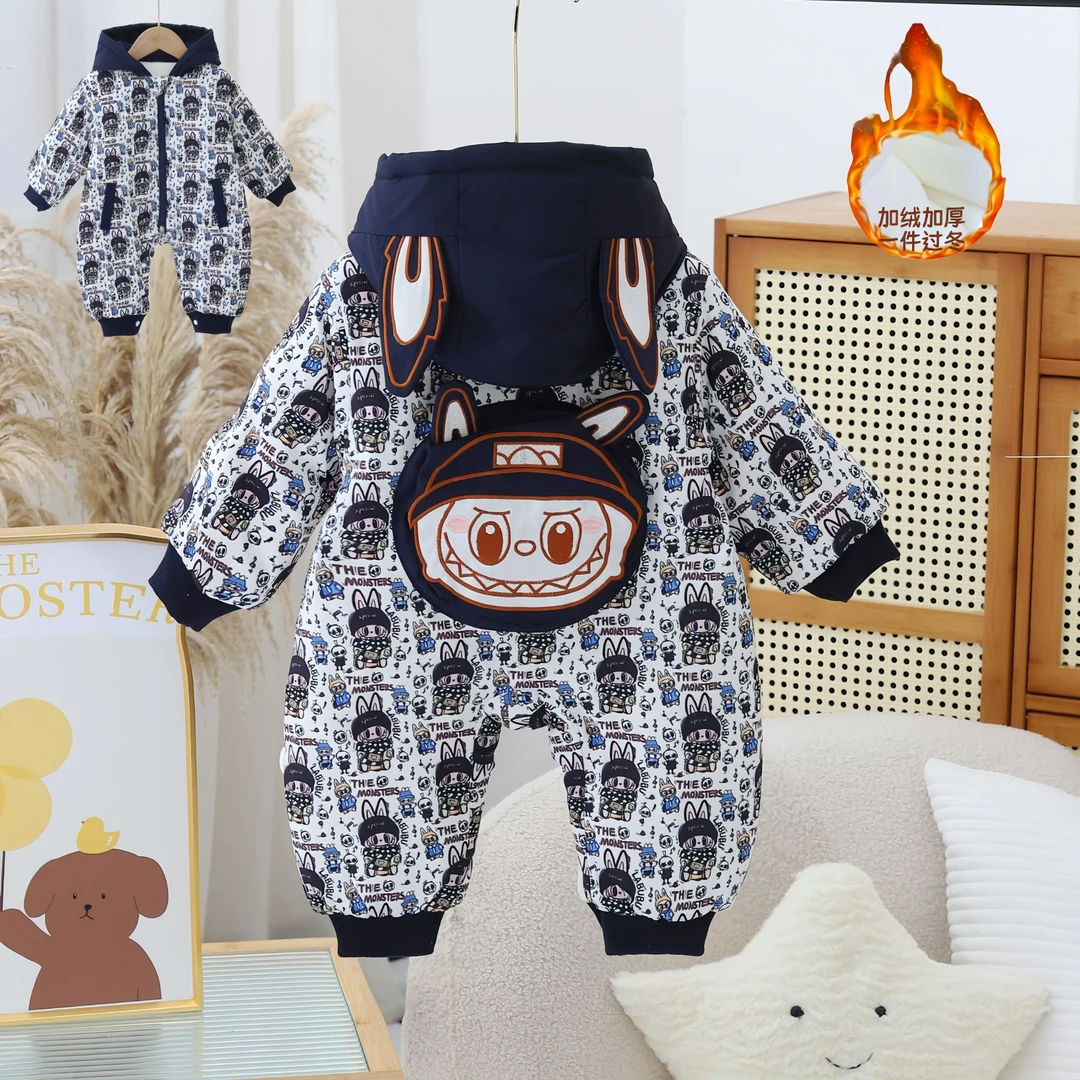 J 新款加绒加厚一件过冬可爱立体造型满月百天周岁外出哈衣D45