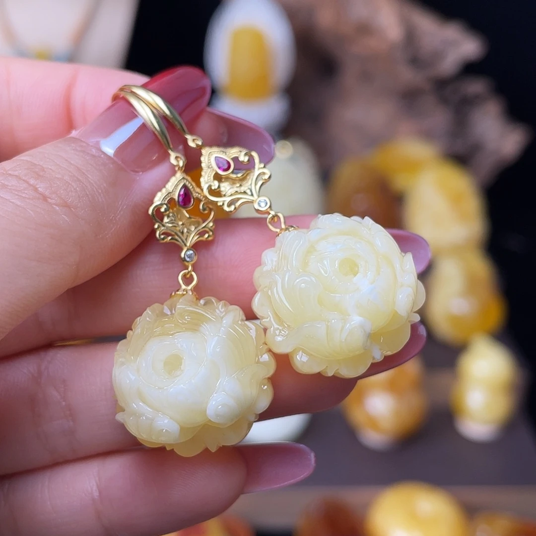 琥珀银S925镀金镶嵌珠宝奇石微瑕