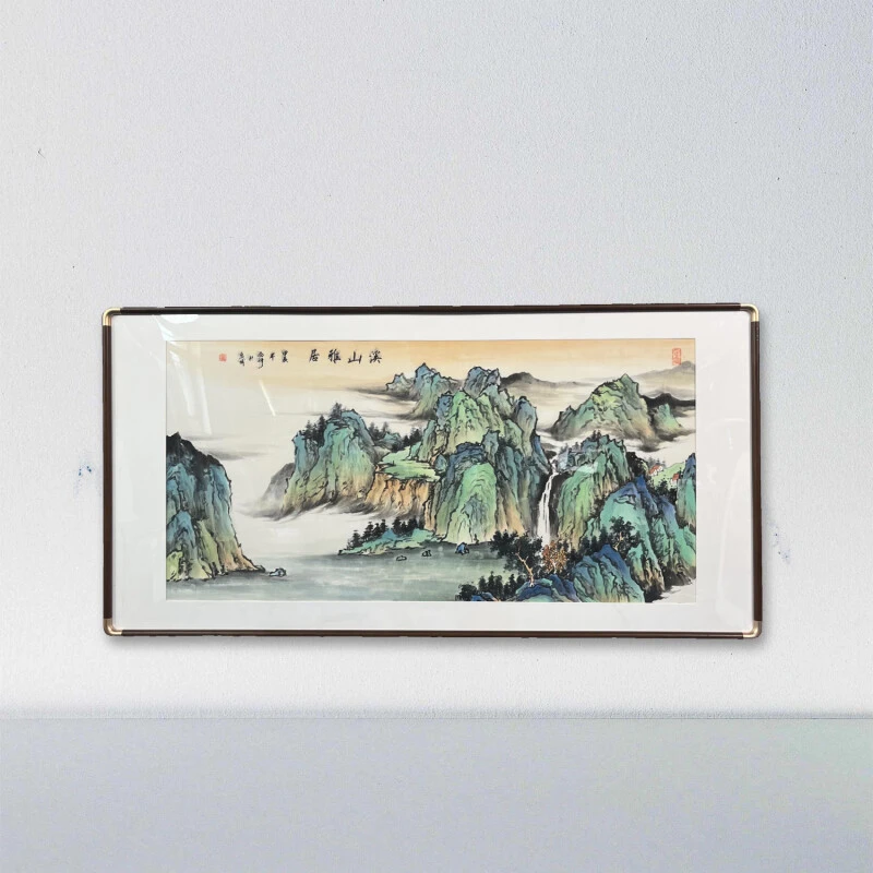 带框绘画《三尺青绿山水》尺寸：60120CM宣纸