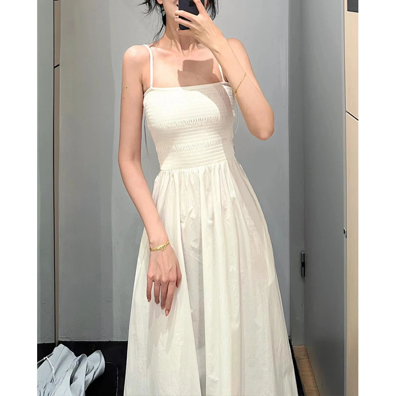 修身版型拼接吊带抹胸连衣裙2024夏季新品女度假风百搭休闲长裙