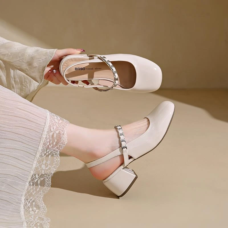 法式气质时尚大气玛丽珍单鞋女粗跟包头凉鞋2025夏季新款高跟鞋女