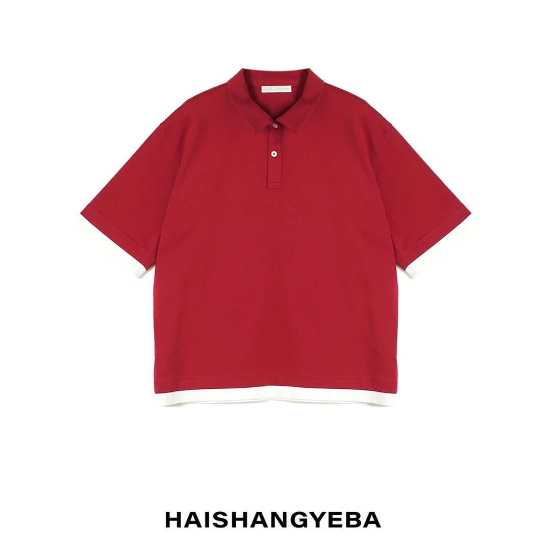 【海上叶爸】新款2025夏季百搭宽松简约polo领短袖T恤