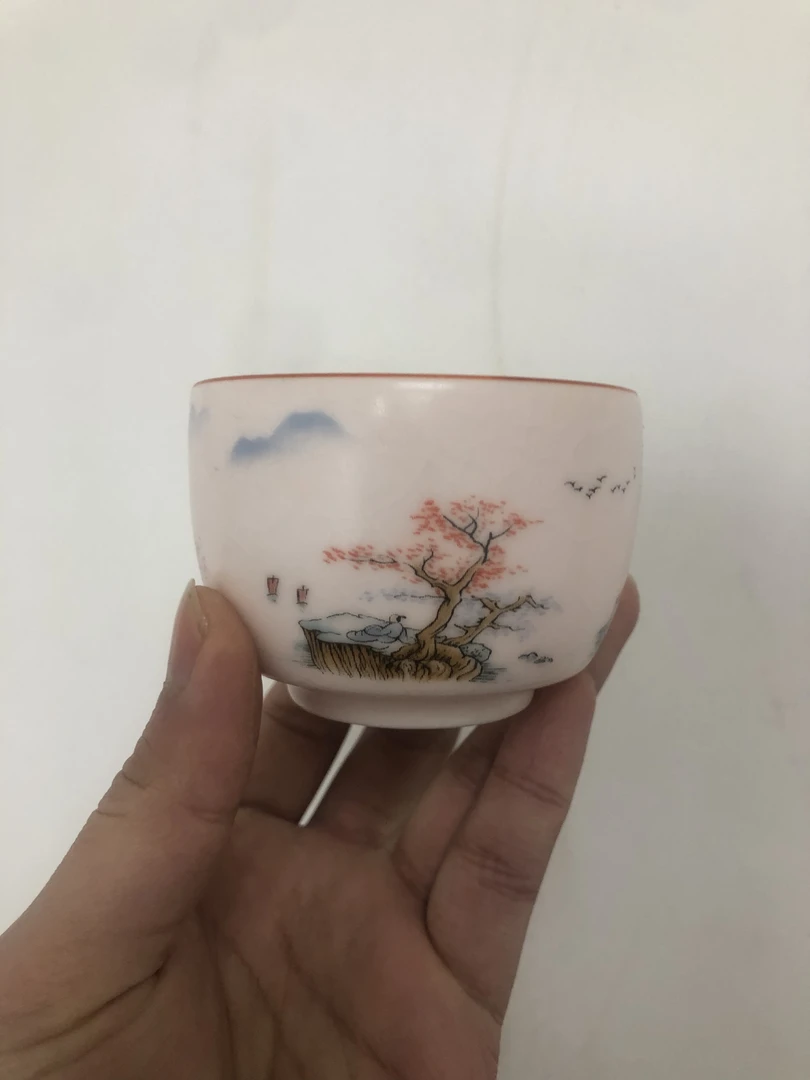 粉汝 冰裂主人杯  小桥流水
