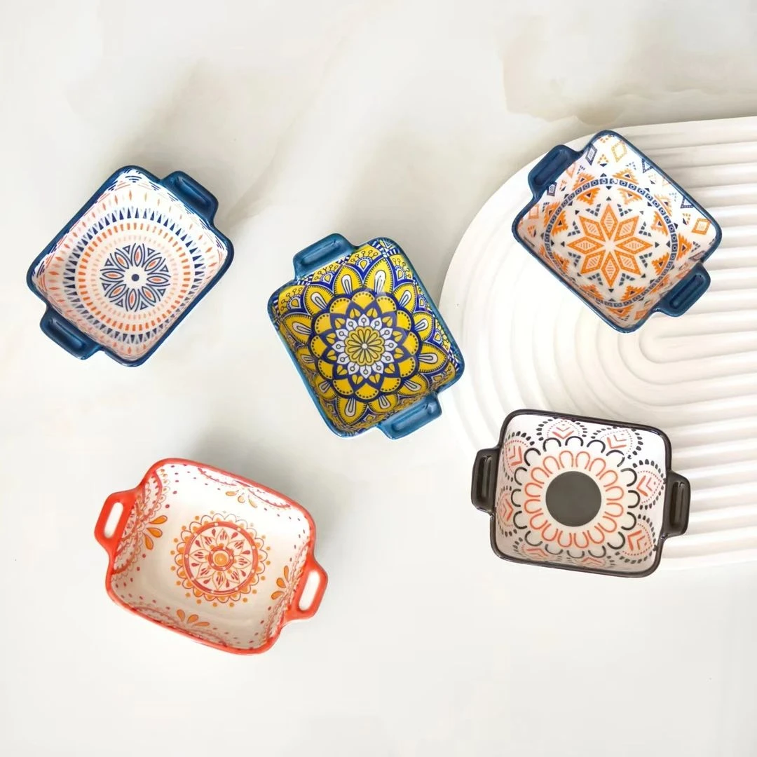 荞芬厨房调味碟波西米亚家用味碟醋碟双耳蘸料碟酱油调料碗釉下彩