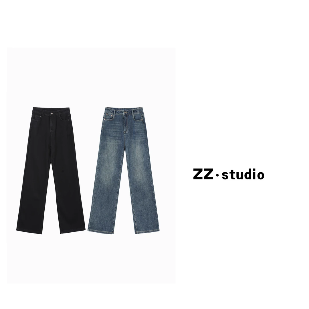 一口苏达 定制直腿 冬季新款复古百搭时尚遮肉显瘦直筒修身牛仔裤