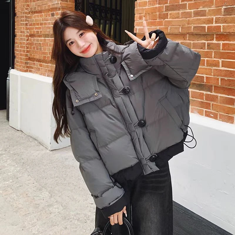 【瑞瑞】2025冬季新款棉衣女短款时尚百搭韩版棉袄连帽撞色棉服外套