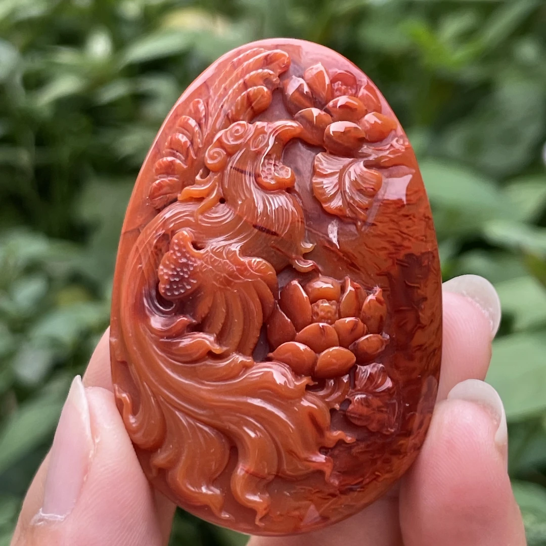 (传承全品级)南红瓦西柿子锦火焰凤凰戏牡丹 纹路妖54.9*37*13.6