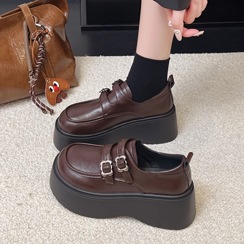 【万达撤柜】英伦风黑色乐福小皮鞋女2025秋季新款复古松糕厚底百搭