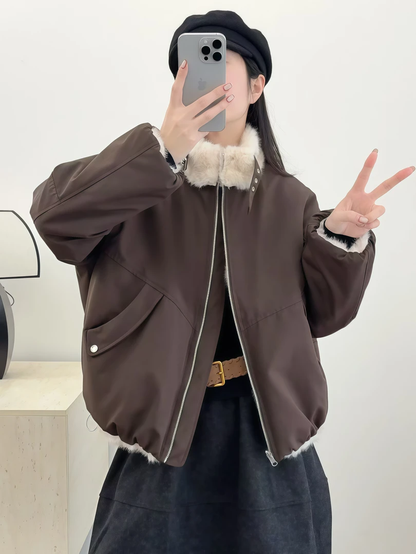 欧货两面穿毛毛派克服女2025冬季新款时尚百搭宽松加厚保暖外套