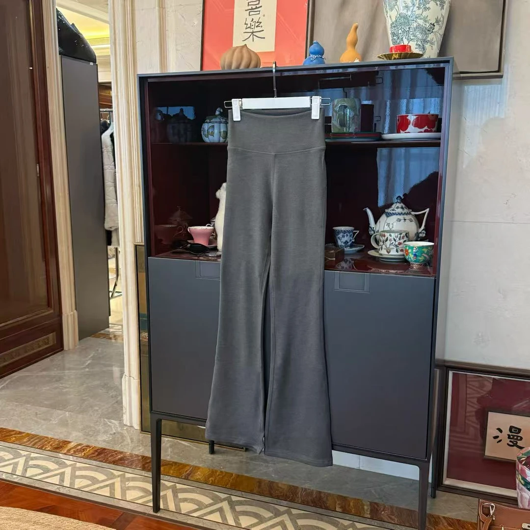 MYL 2025秋冬新品腈纶混纺灰色双面绒打底裤中腰直筒微喇瑜伽长裤