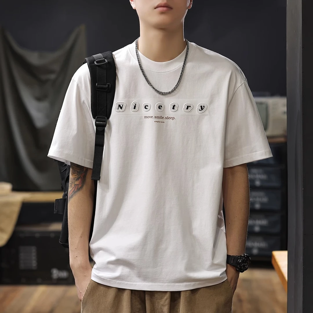 Cebrodz美式重磅短袖T恤男夏季新款立体印花白色半袖衫男款衣服t