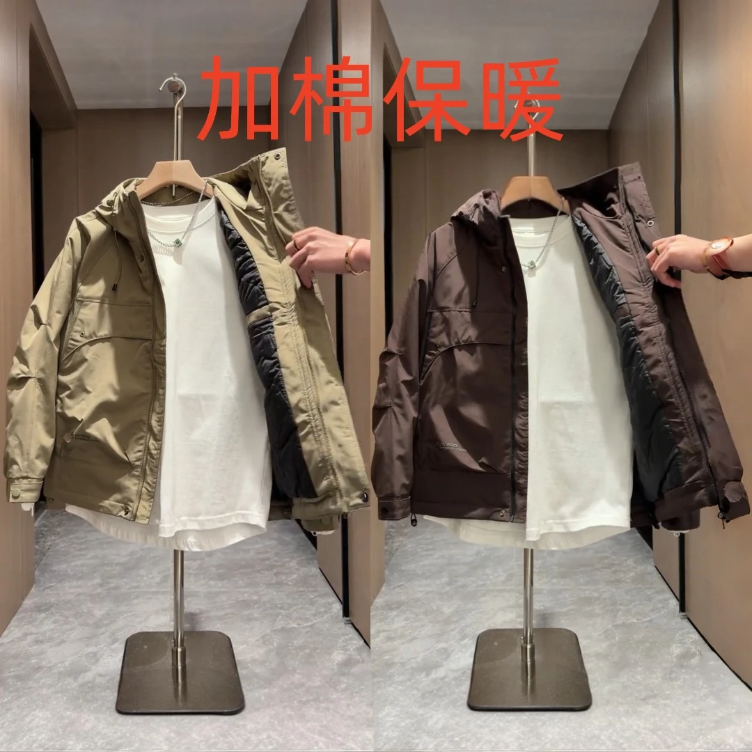 秋冬新款潮牌工装连帽棉服外套男户外冲锋衣宽松百搭防风夹克外套