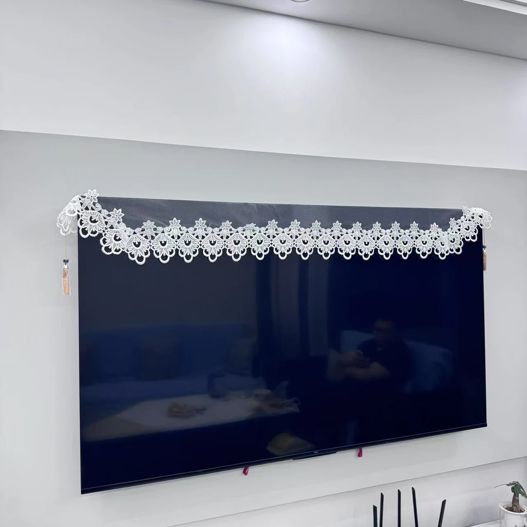 素心（40宽）轻奢六角网纱手工电视盖巾电视防尘罩电视机防尘罩