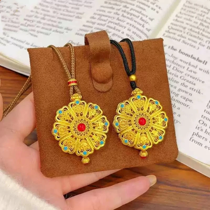 镂空花丝八宝嘎乌盒吊坠项链释迦牟尼佛圆盘毛衣链