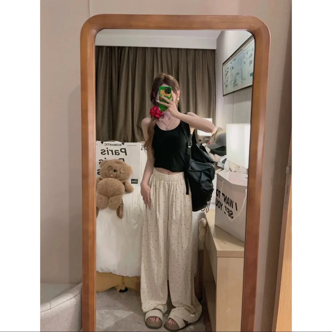 冰丝波点山本裤女2025新款春夏季薄款高腰垂感阔腿裤直筒拖地裤