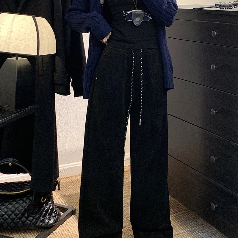 秋冬季新款胖mm大码女加绒高腰显瘦遮肉休闲阔腿拖地裤1620939