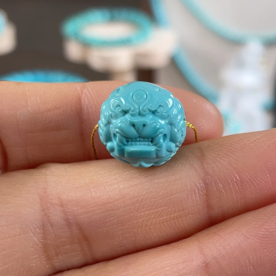 绿松石未镶嵌套链兽珠13mm
