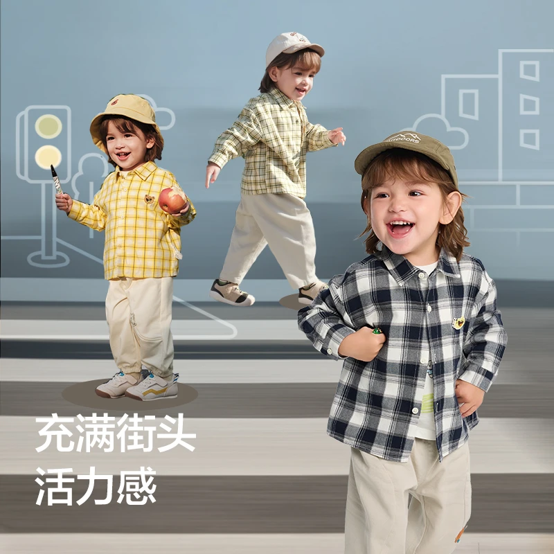 巴拉巴拉宝宝衬衫儿童长袖2025新款格子外套秋柔绒加厚亲肤舒适