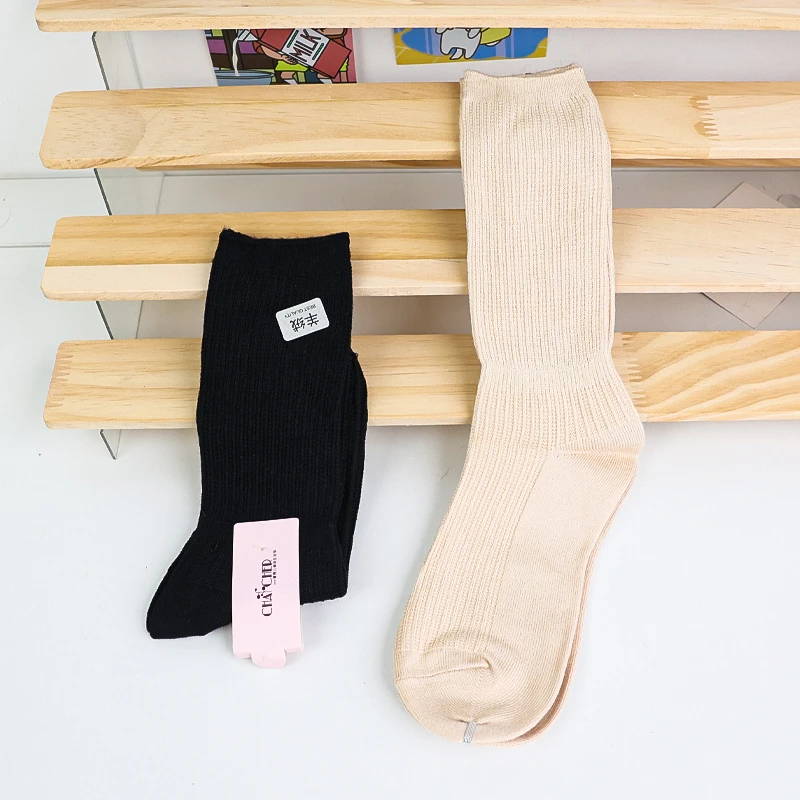 1-92羊绒堆堆袜女款春夏款透气百搭舒适中筒袜子长筒