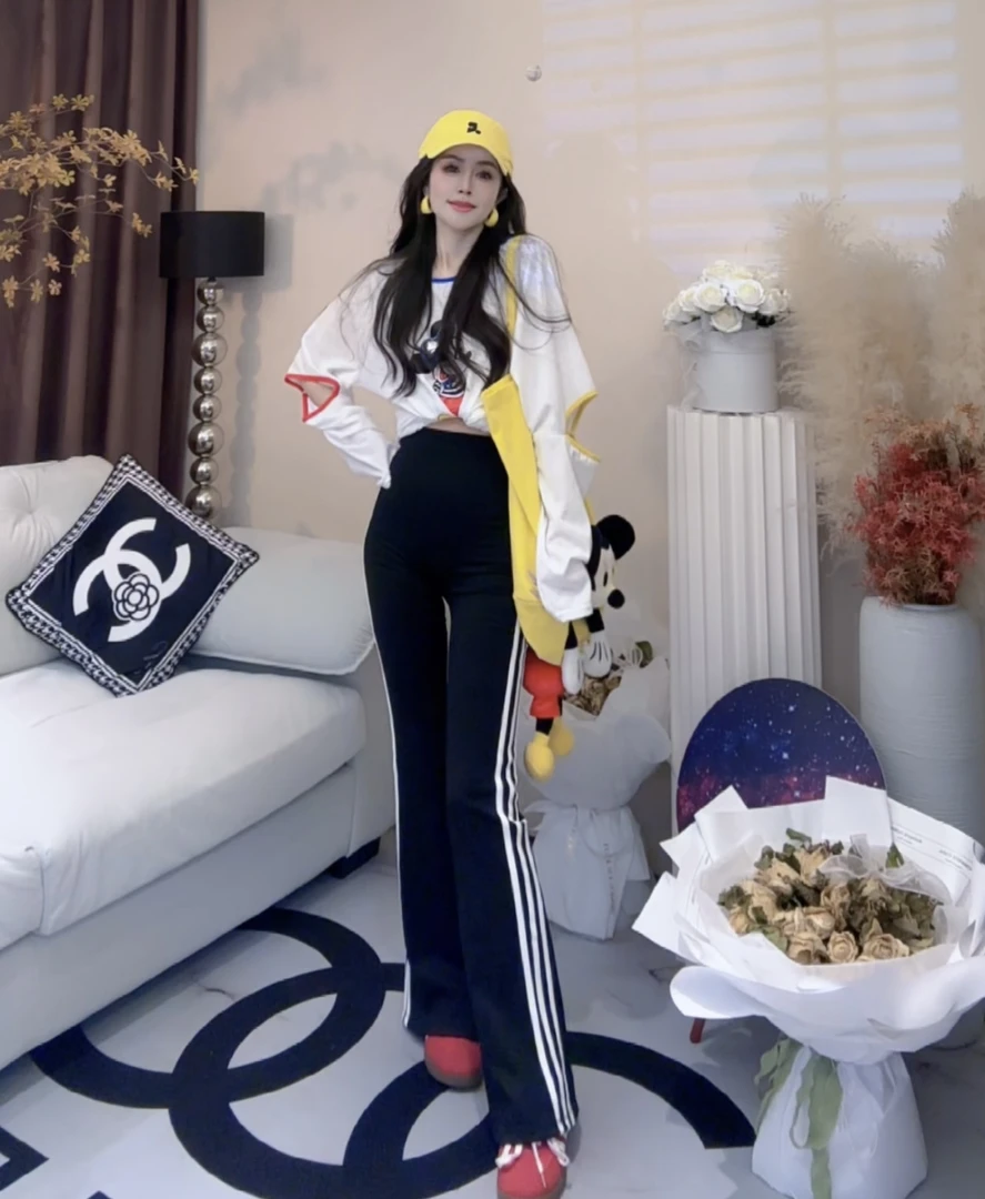 L.X~条纹微喇叭裤女三条扛加长薄款高腰显瘦百搭休闲裤6605