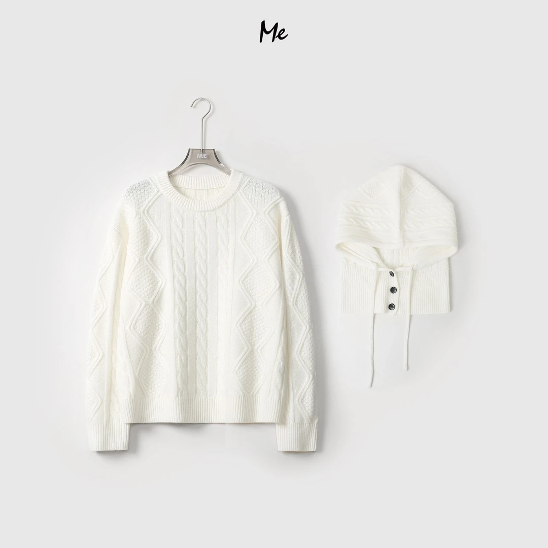 ME【绞花两件套】100绵羊毛两件二合一连帽针织保暖毛衣MEQA3842