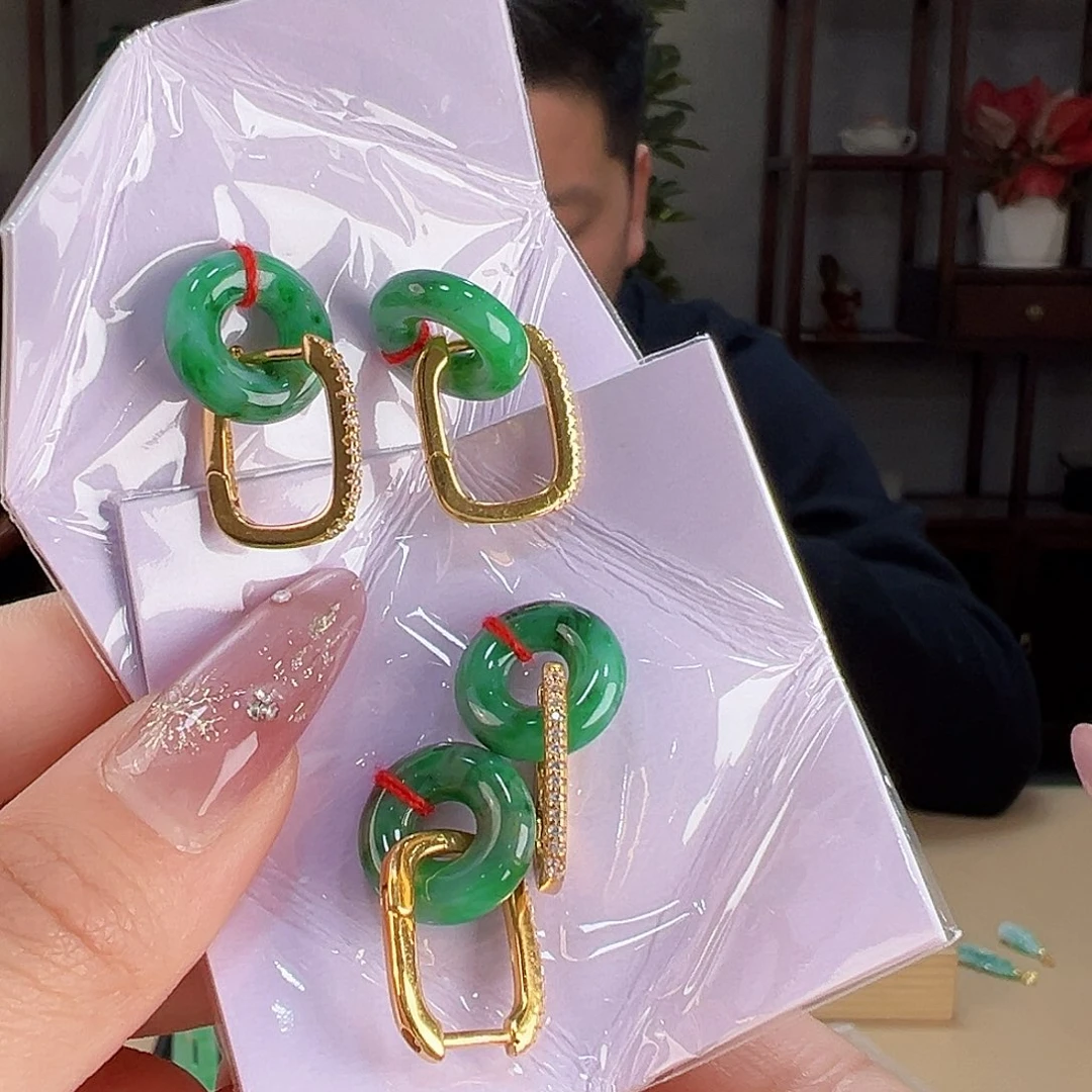 翡翠耳饰银S925镶嵌多样性发货一副