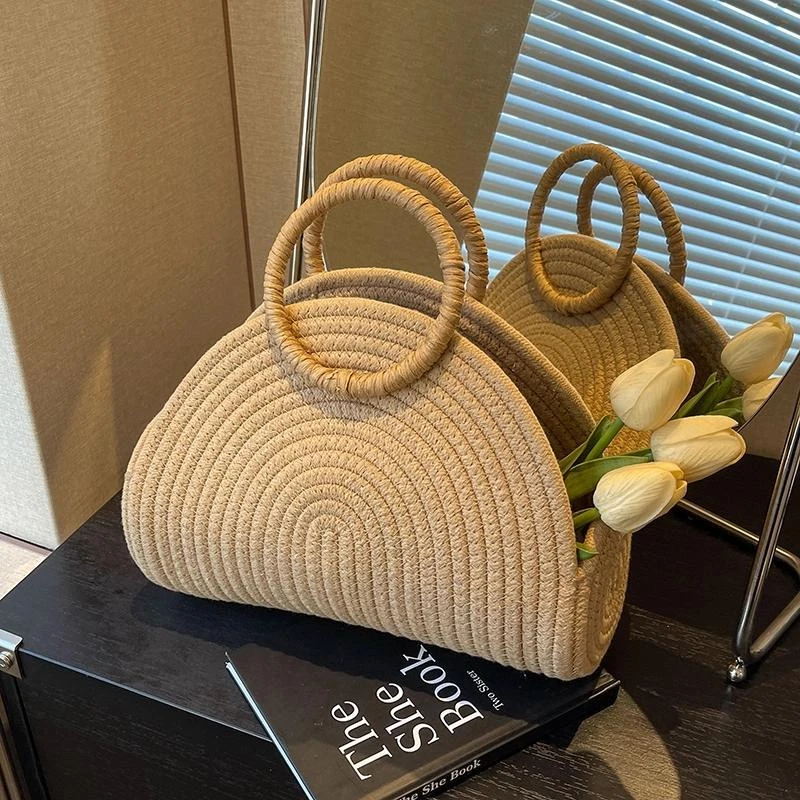 时尚百搭编织手提包包女2025潮新款流行海边编织包大容量斜挎包TJ