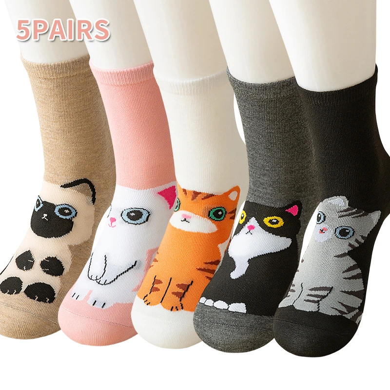 儿童猫咪日系潮女袜女士中筒袜可爱卡通动物袜子女外贸款ins防臭