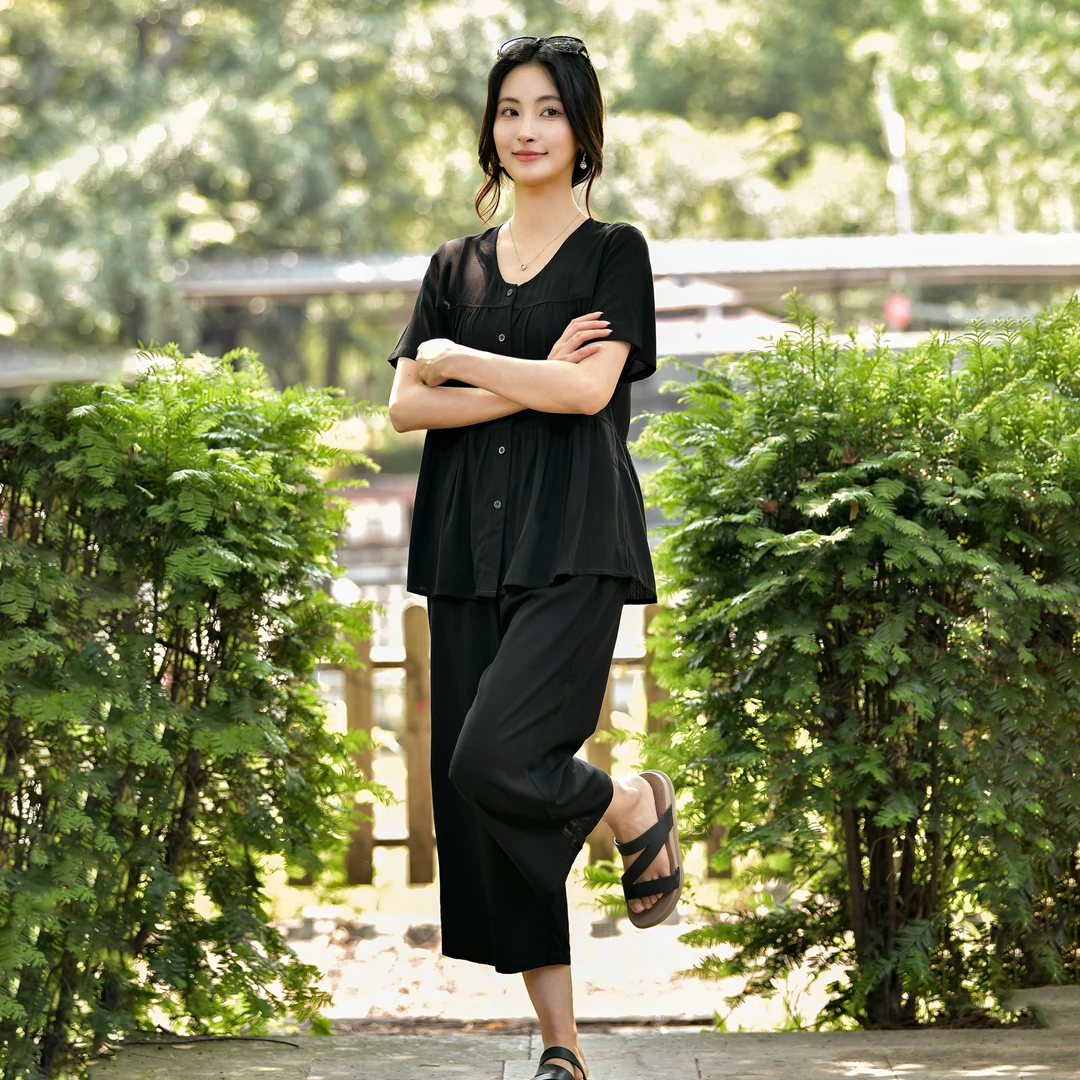 2025夏季新款棉绸套装宽松大码女人造棉家居外穿时尚休闲两件套