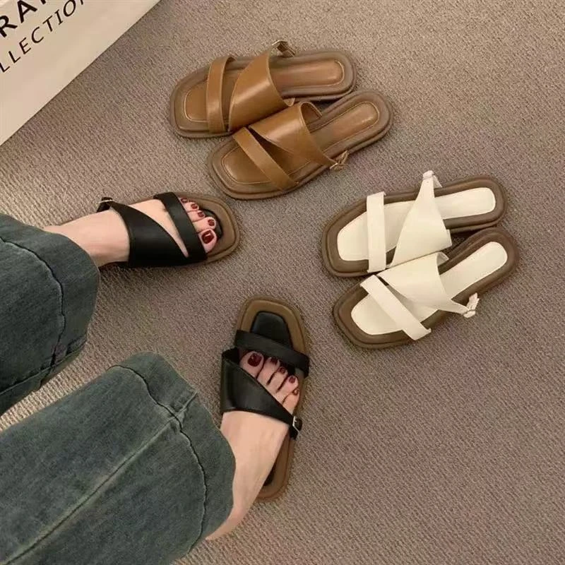 夏休闲款法式拖鞋女新款配裙子仙女风夹脚拖鞋5668(平底拖鞋)