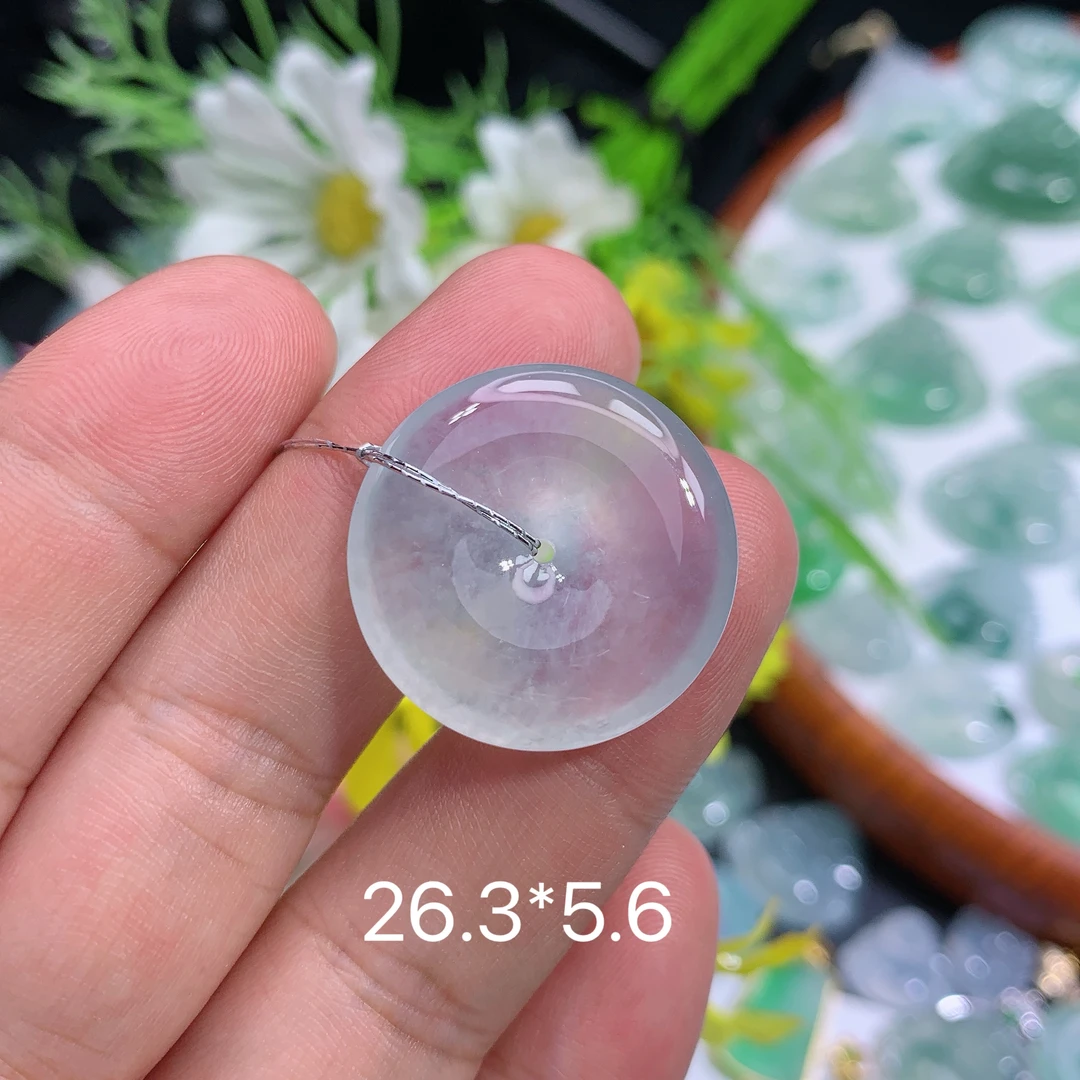 缅甸天然翡翠A货高冰种白月光平安扣挂件风起冰胶品质高气质百搭