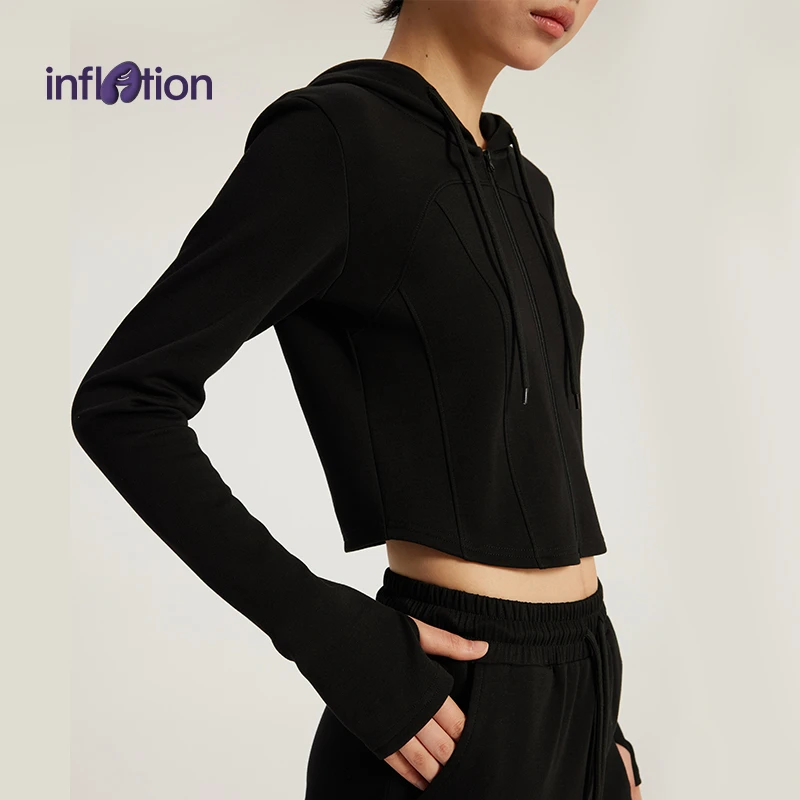 膨胀潮牌空气层短款连帽外套25春夏lulu休闲运动修身收腰长袖女