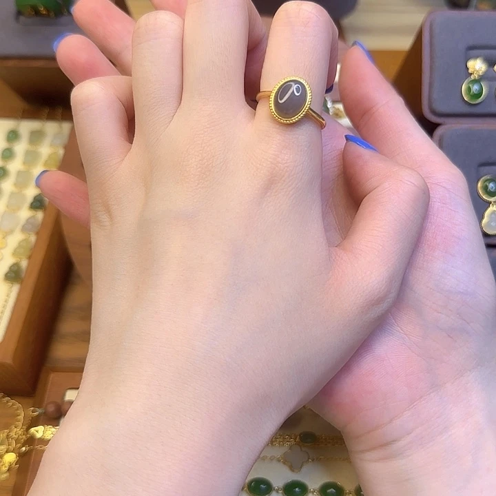 和田玉戒指银S925镀金镶嵌