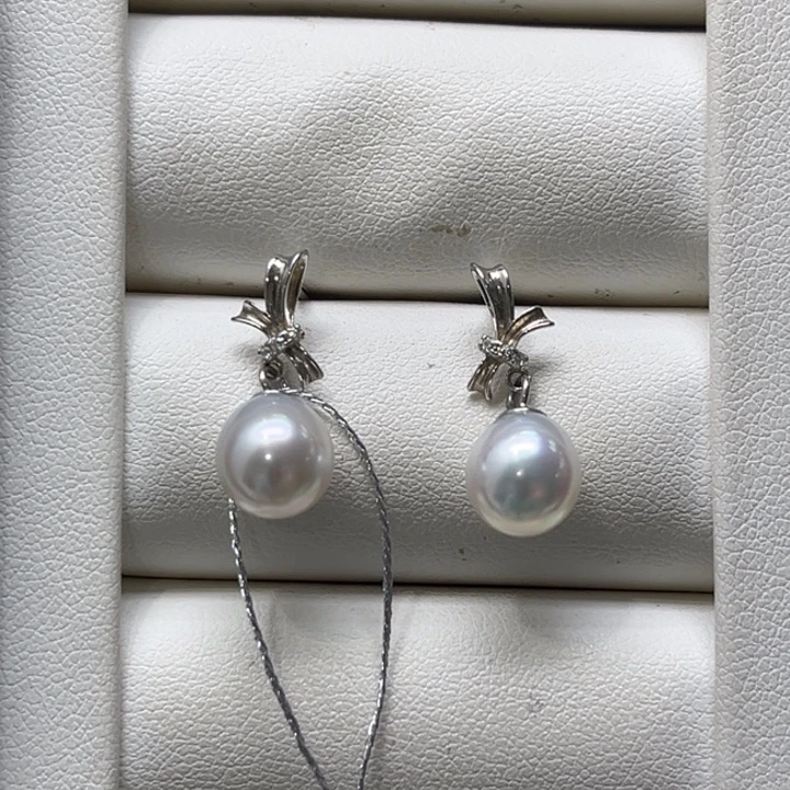 耳饰银S925镶嵌海水珍珠8-9mm 96号