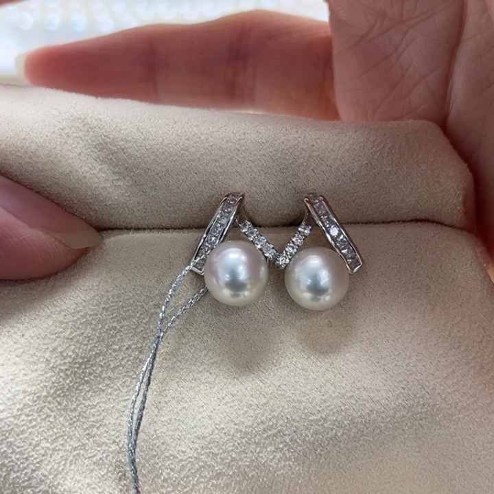 银S925镶嵌耳饰海水珍珠AK7-8m 5号