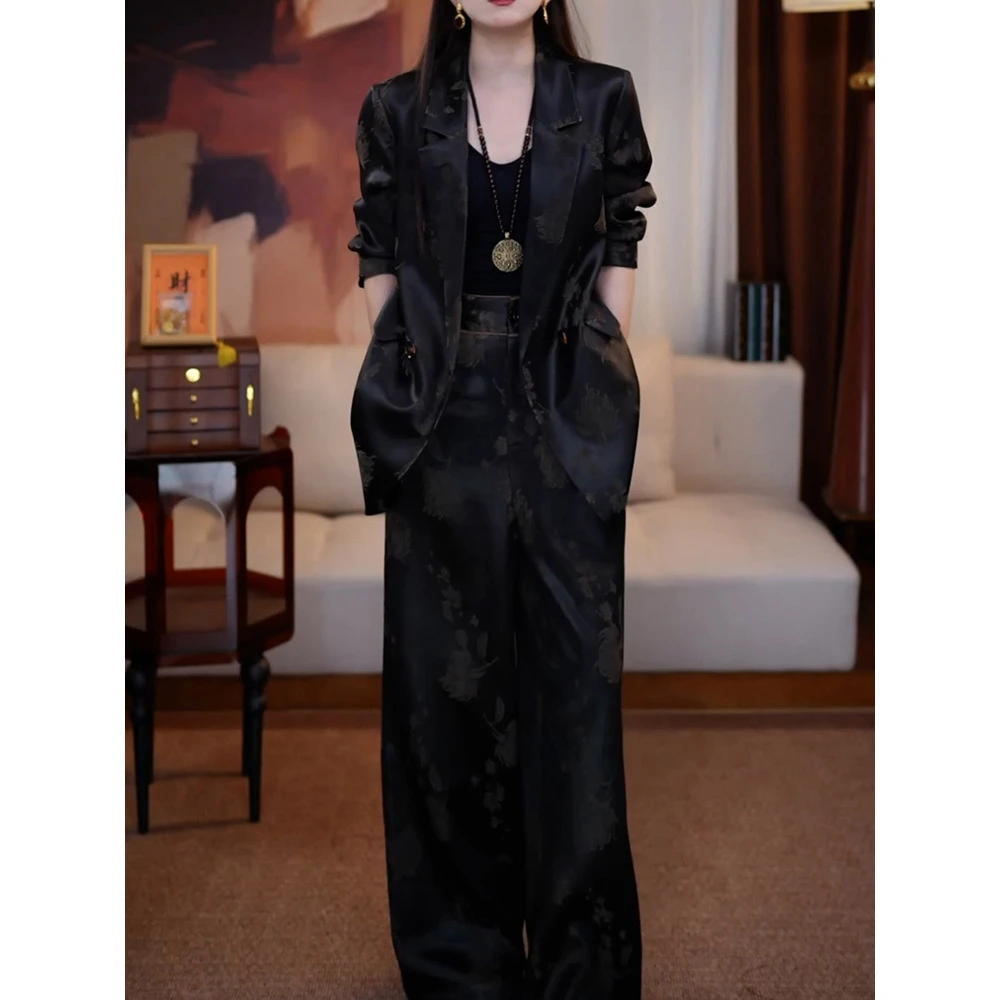 高级感轻奢时尚裤套装女2025秋季新款洋气百搭西装领外套+阔腿裤