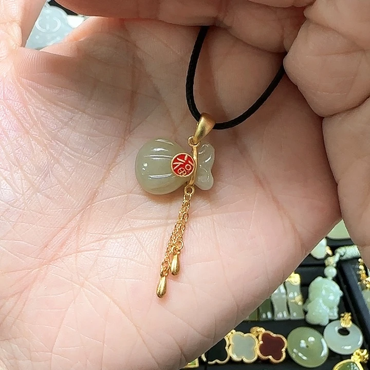 和田玉银S925镶嵌吊坠(不含链)