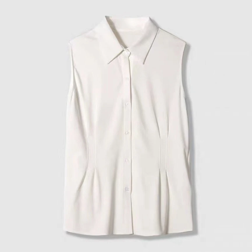 涵玖玥【微收腰】新款无袖翻领软糯气质上衣0-22-56