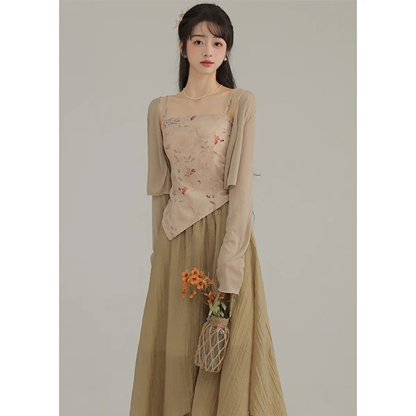 【三寸藕】夏季新款新中式国风吊带背心半身裙套装禅意温柔风437