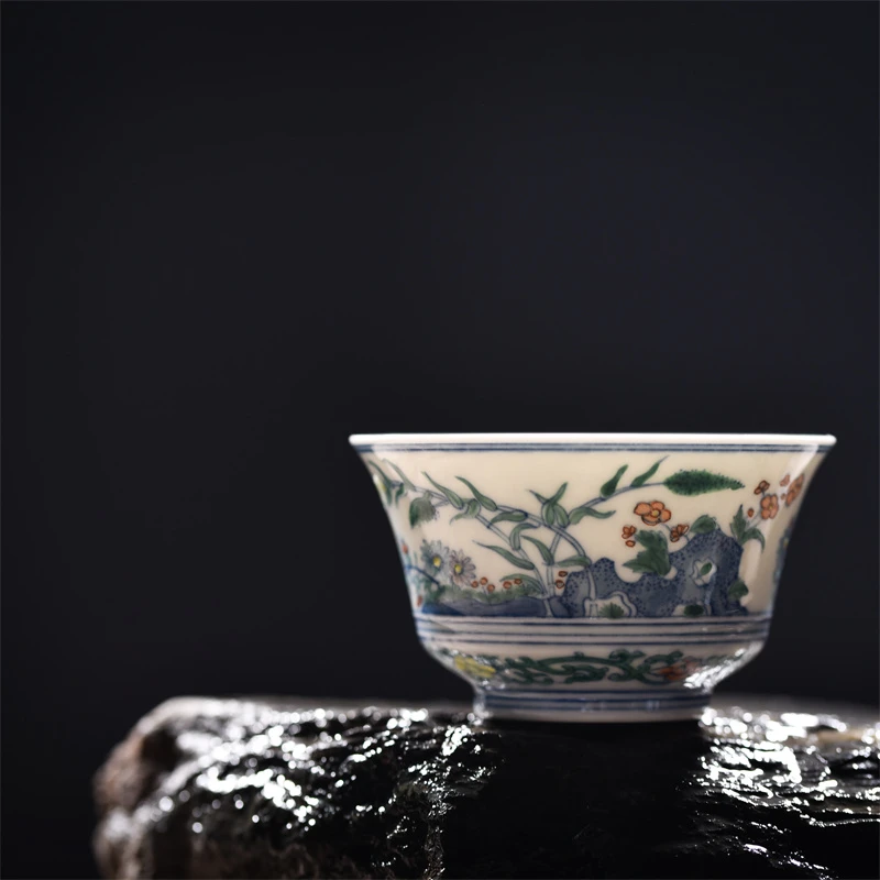 TXH-T0008[学茶严选]斗彩花碟马蹄杯 陶瓷