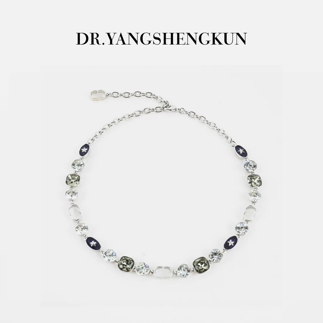 黄铜仿水晶项链 欧美风猪鼻子星星锁骨链高级感项链B2592501