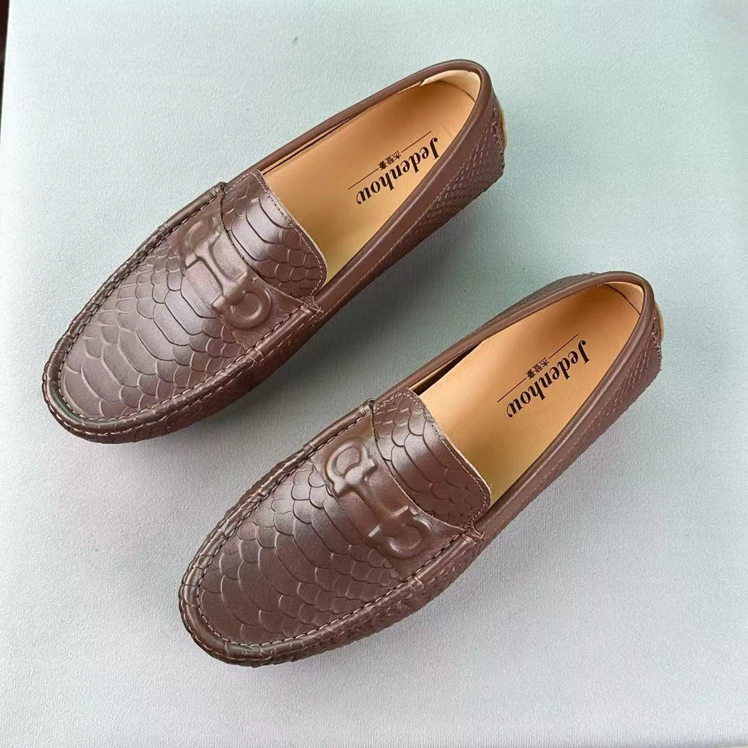 【杰登豪】高端真牛皮男时尚潮流豆豆鞋一脚蹬懒人驾车休闲乐福鞋