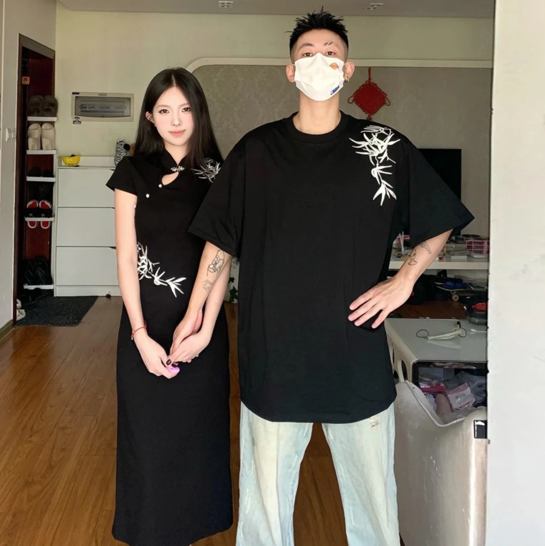 天一~2025夏季国风宽松短袖T恤新中式旗袍长裙显瘦男女459273