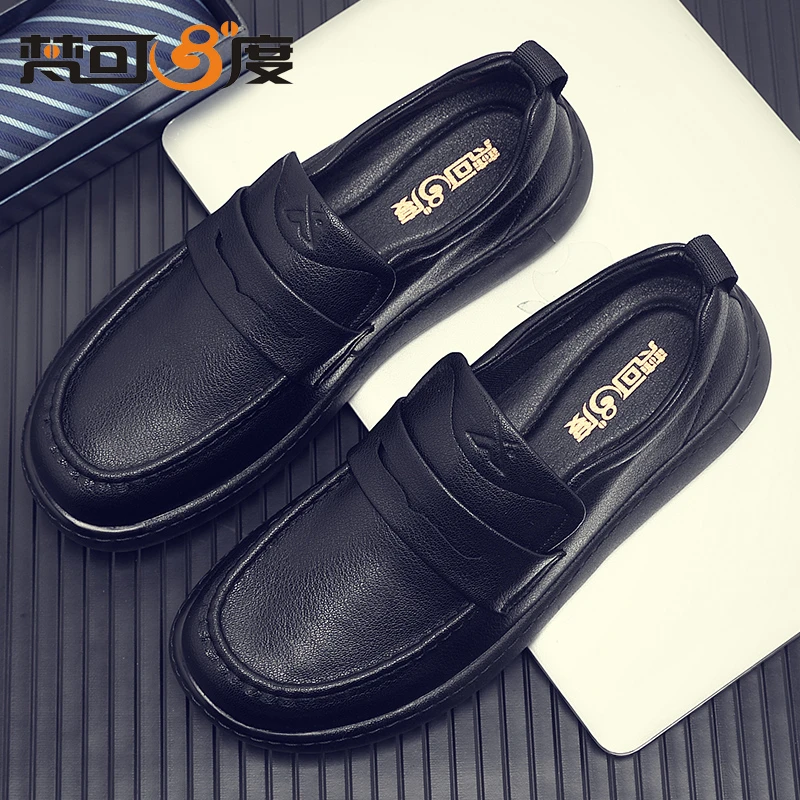 梵可8度春季新款皮鞋男休闲中老年爸爸鞋软皮防滑舒适软面男单鞋