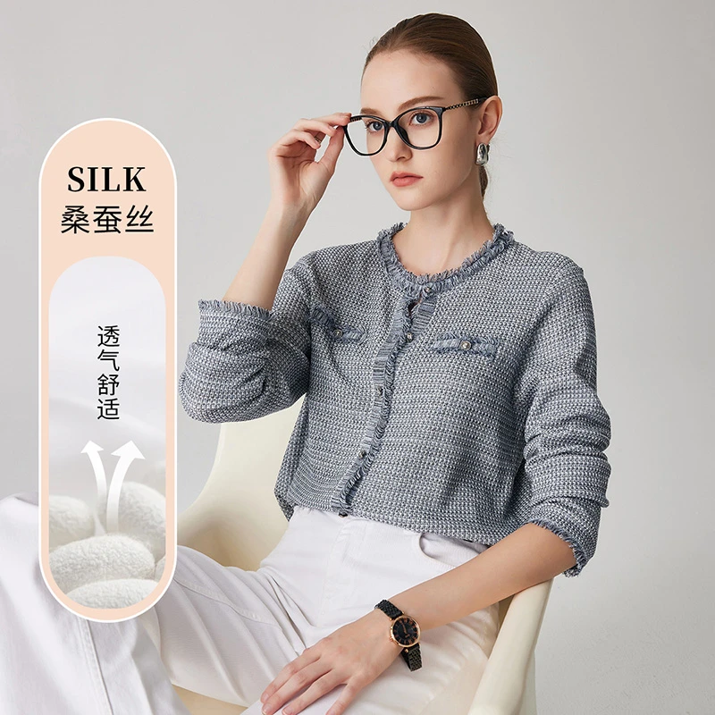 zhaojun/兆君【小香风】春夏圆领时尚气质透气桑蚕丝外套ZSS3134